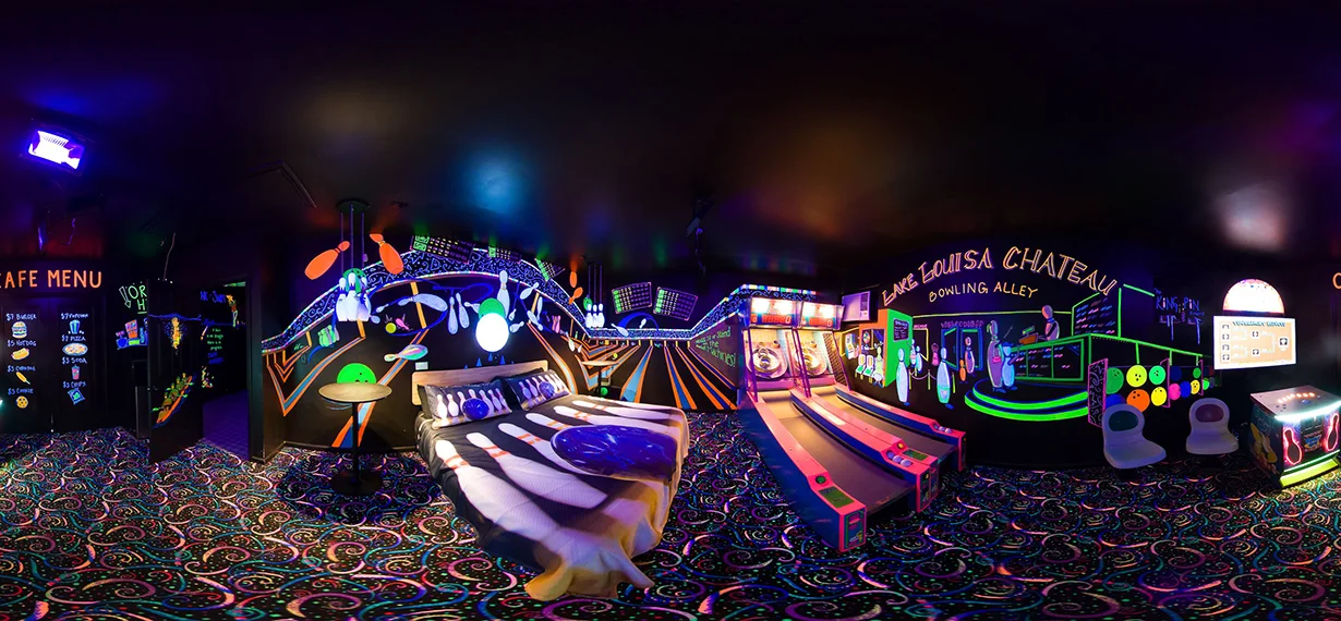 Kingpin Bowling Neon Glow in the Dark Skeeball Room